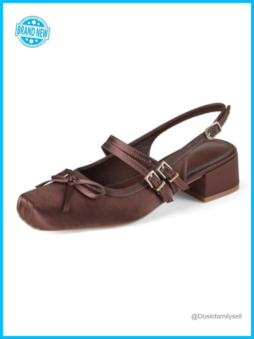 Satin Slingback Ballet Flats Square Toe Block Heel Mary Jane Pumps